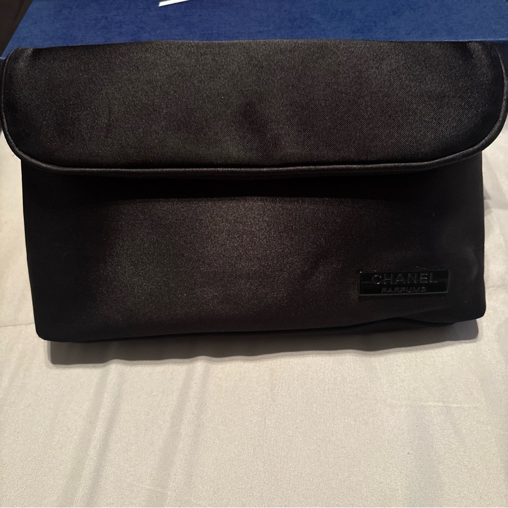 Chanel black clutch magnetic closure make up bag